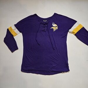 Minnesota Vikings Womens Lace Up Long Sleeve NFL Team Apparel M Purple Gold SKOL